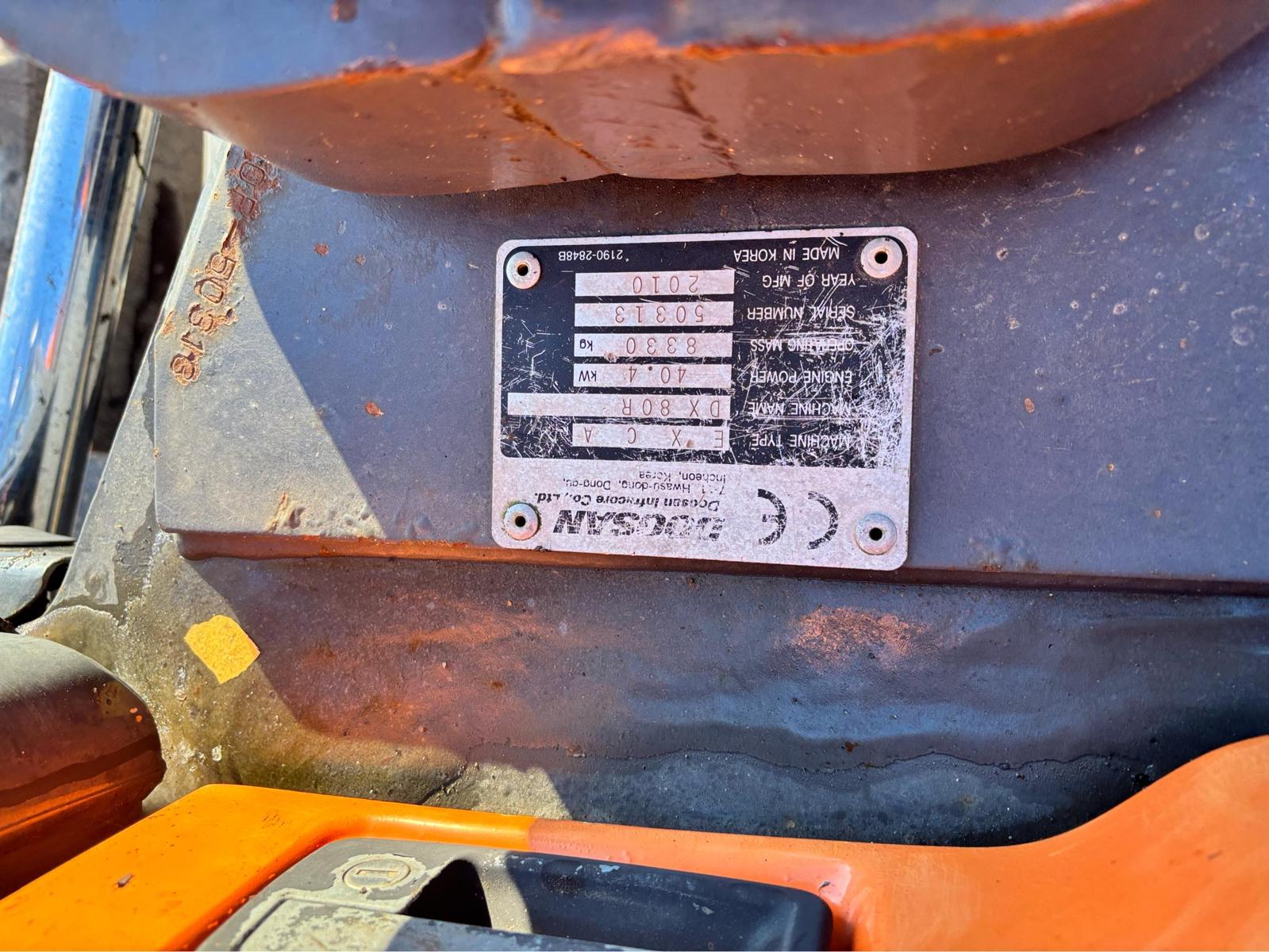 2010 DOOSAN DX80R EXCAVATOR DIGGER 8 TON BUCKETS JOB READY TRACKS 1 OWNER CLEAN - Image 15