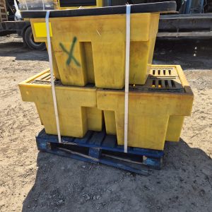 INDUSTRIAL SPILL PALLETS, COMMONLY USED FOR THE SAFE STORAGE OF LIQUIDS IN DRUMS OR INTERMEDIATE BULK CONTAINERS