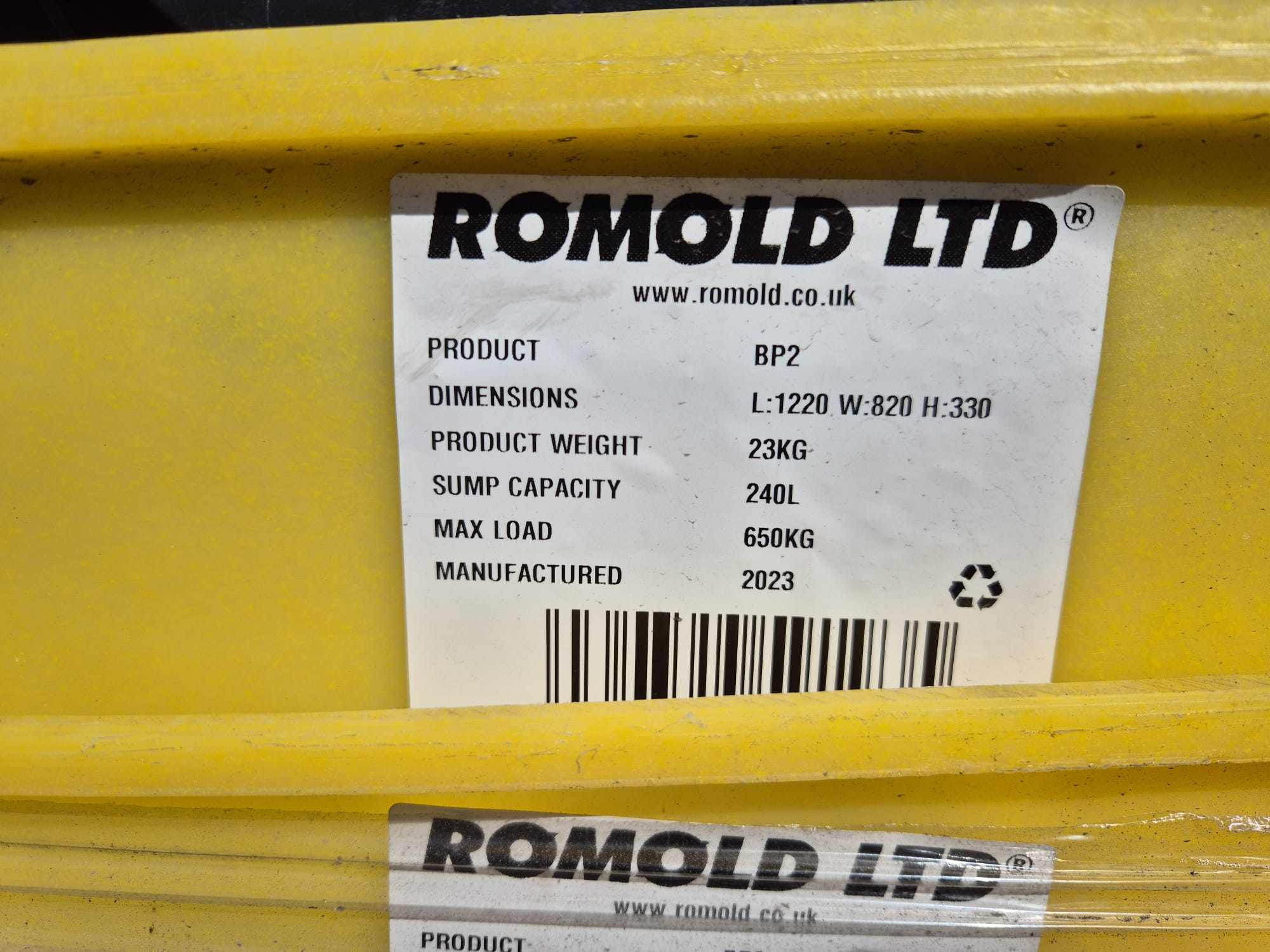 2-DRUM POLYETHYLENE SPILL CONTAINMENT PALLET OILS FUELS COOLANTS CHEMICALS DETERGENTS SOLVENTS - Image 3