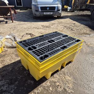 2-DRUM POLYETHYLENE SPILL CONTAINMENT PALLET OILS FUELS COOLANTS CHEMICALS DETERGENTS SOLVENTS