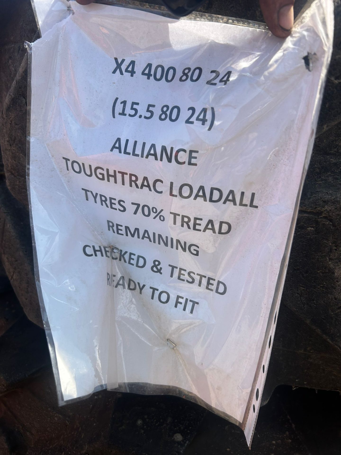 4X 400/80-24 ALLIANCE LOADALL TELEHANDLER TYRES 70% TREAD TOUGHTRAC - Image 3